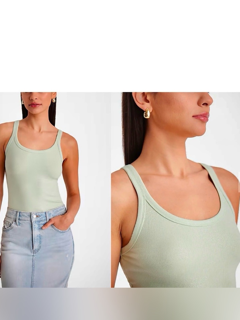 Express Scoop Neck Fitted Tank Green M